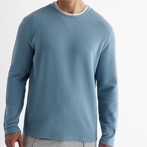 Express Waffle Knit Long Sleeve Crew Neck T-Shirt Large Atlantic Blue